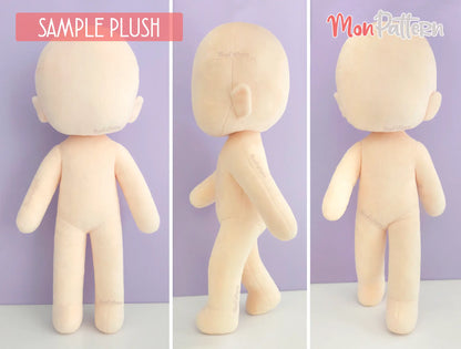 Poseable handmade chibi plush doll shown in different positions, ideal for creating custom characters, original designs or personalised gifts.