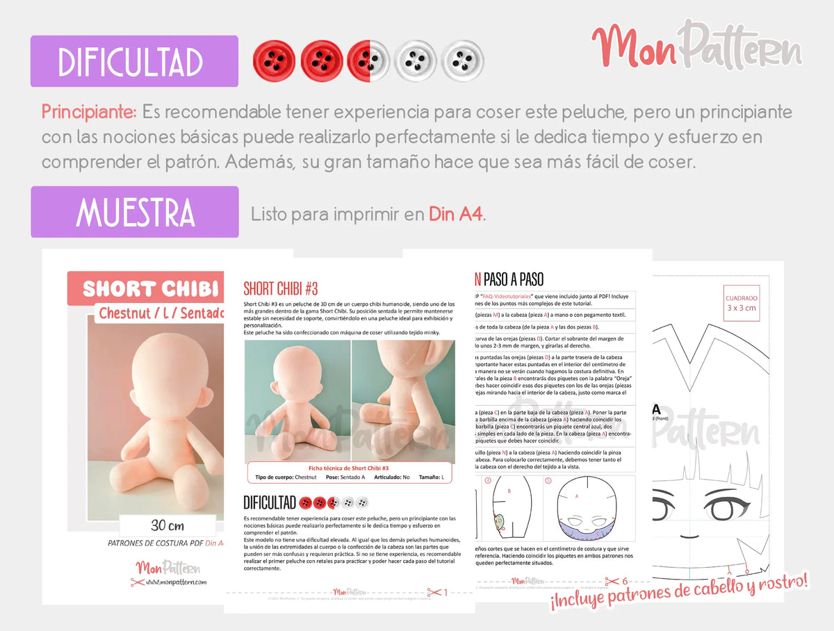 Chibi Free Pattern Short Chibi #3 | Large Sitting Humanoid Chibi Plush Sewing Pattern 30 ...