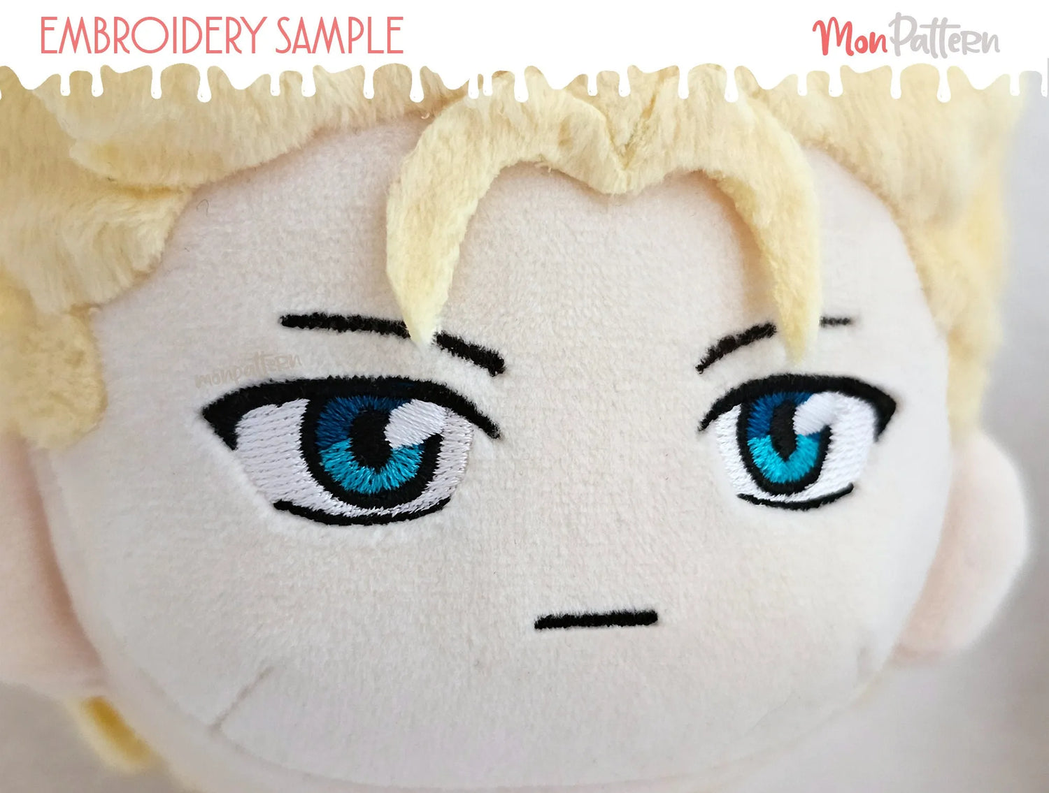 Shin Dorohedoro embroidered anime chibi face with blond hair and tattoos, embroidery file for plush dolls, rostro bordado Shin Dorohedoro personaje masculino anime peluche