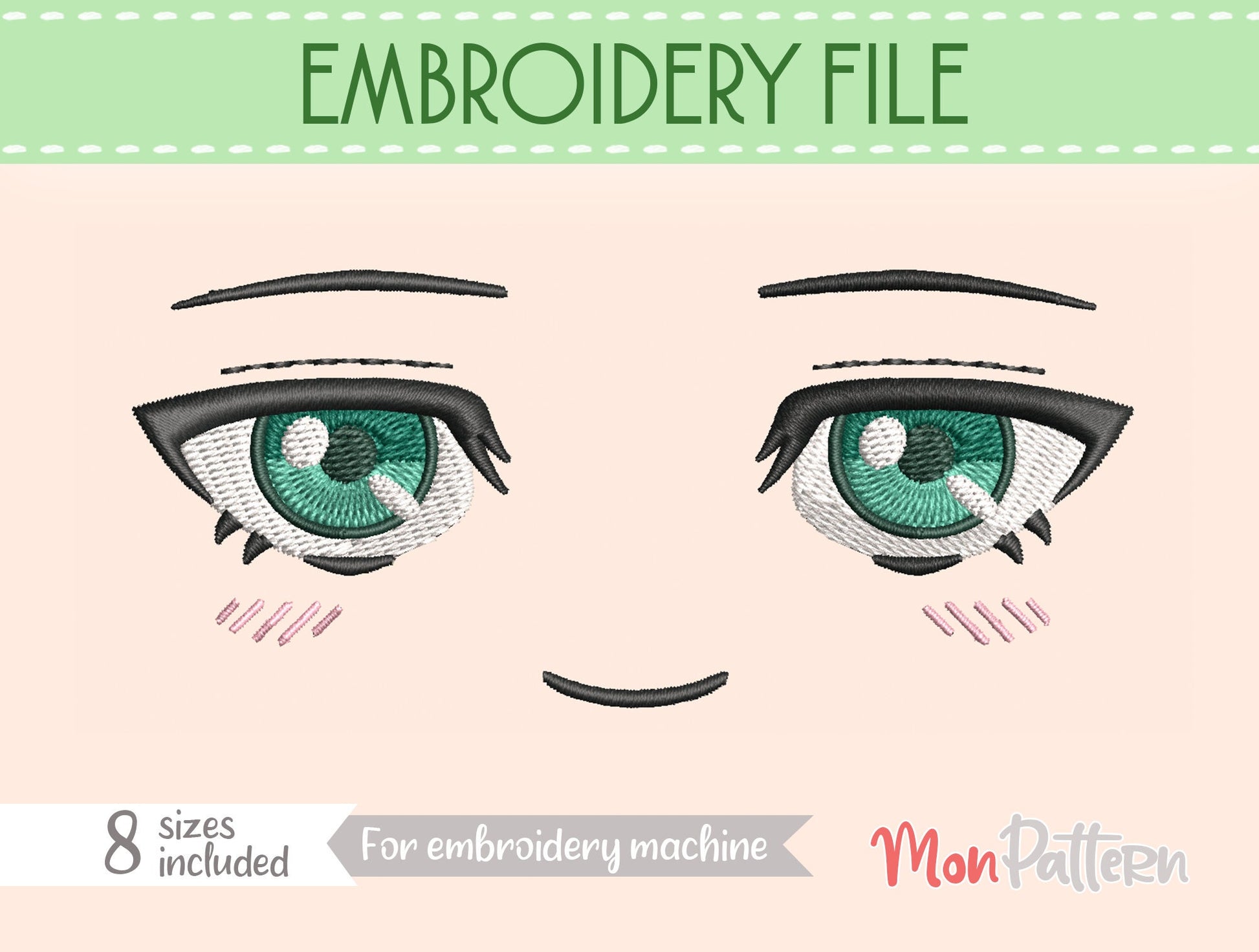 Anime Face for Chibi plush - Embroidery File - 8 SIZES - Digital English Spanish tutorial