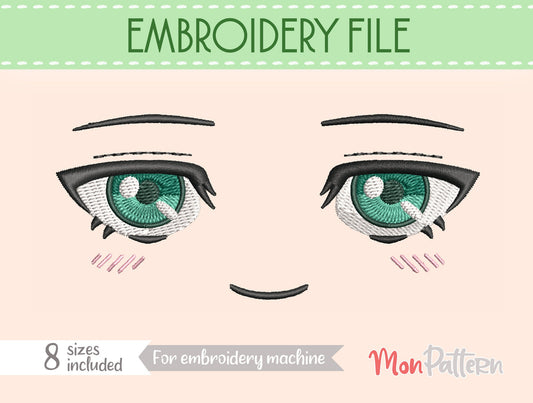 Anime Face for Chibi plush - Embroidery File - 8 SIZES - Digital English Spanish tutorial