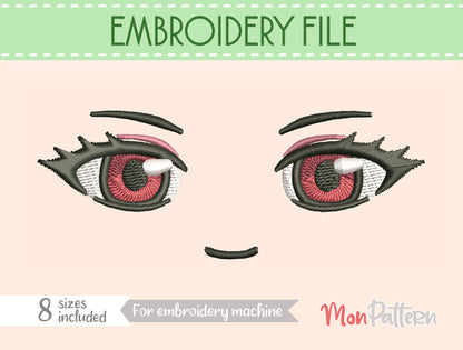 Anime Face for Chibi plush - Embroidery File - 8 SIZES - Digital English Spanish tutorial