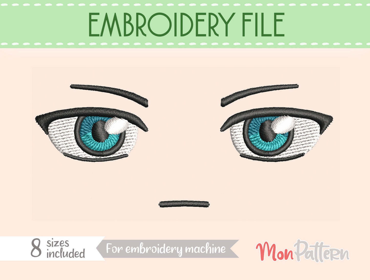 anime face for chibi plush - embroidery file - 8 sizes - digital english spanish tutorial