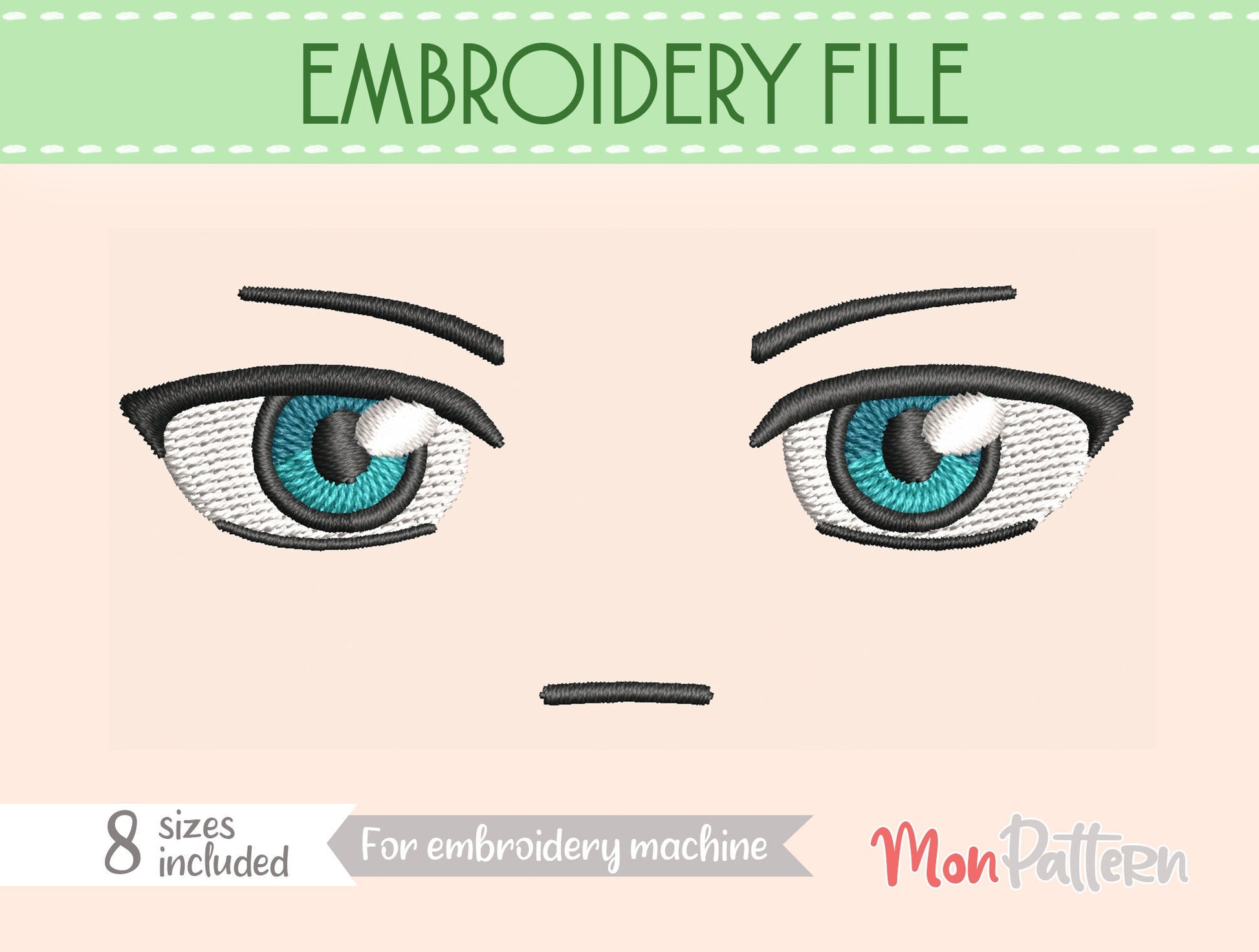 Anime Face for Chibi plush - Embroidery File - 8 SIZES - Digital English Spanish tutorial