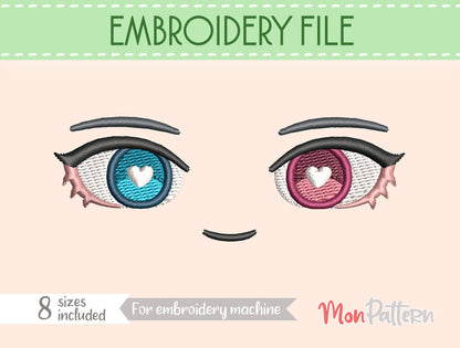 Anime Face for Chibi plush - Embroidery File - 8 SIZES - Digital English Spanish tutorial