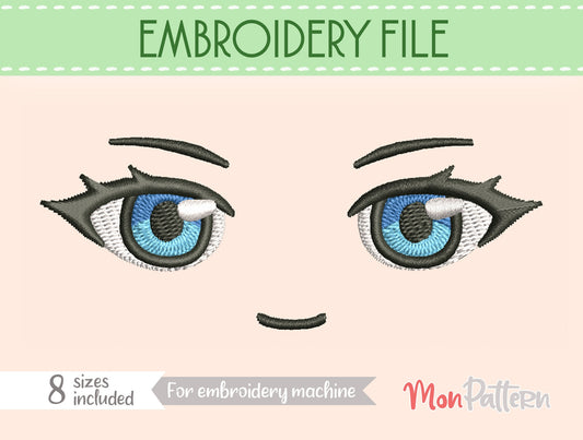 Anime Face for Chibi plush - Embroidery File - 8 SIZES - Digital English Spanish tutorial