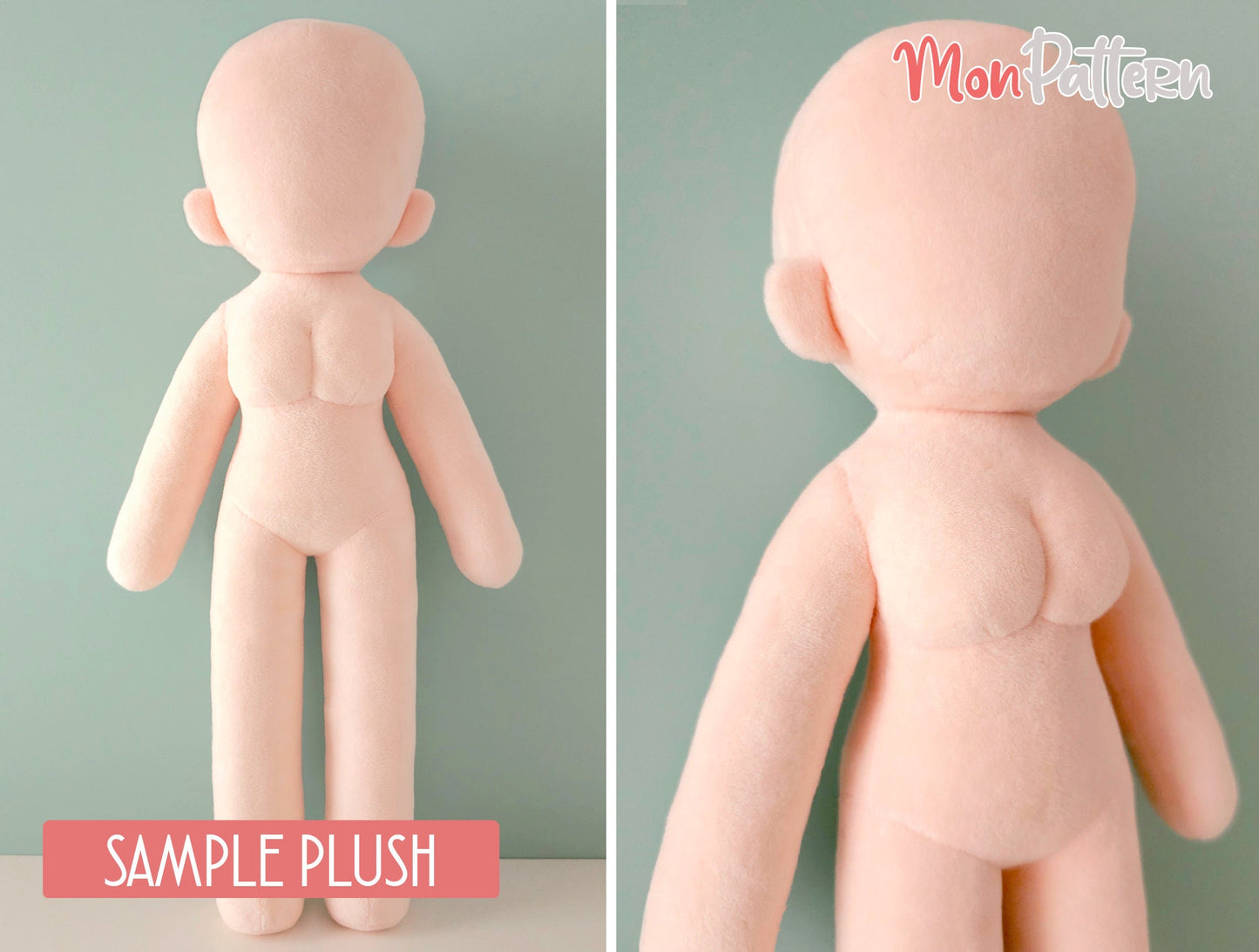 tall chibi female. digital pdf with video tutorials, 36 cm 14 in beginner anime plush sewing pattern.