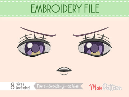 Anime Face for Chibi plush - Embroidery File - 8 SIZES - Digital English Spanish tutorial