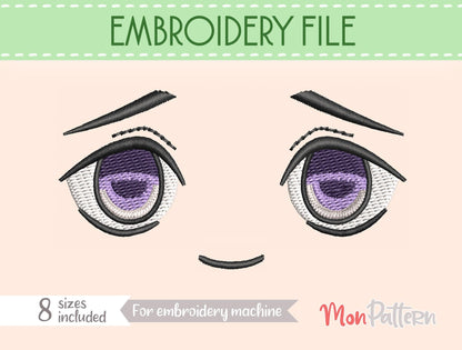 Anime Face for Chibi plush - Embroidery File - 8 SIZES - Digital English Spanish tutorial