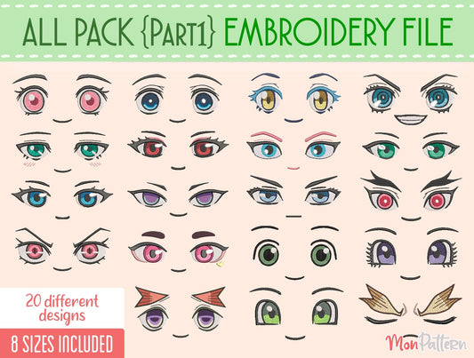 Anime Face for Chibi plush - Embroidery File - 8 SIZES - Digital English Spanish tutorial