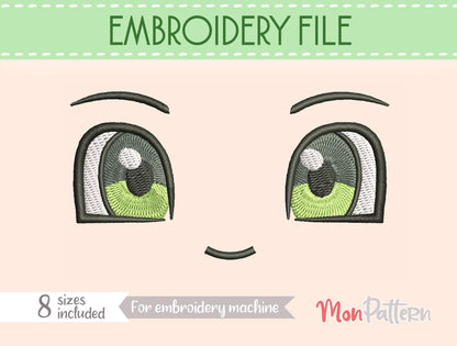 Anime Face for Chibi plush - Embroidery File - 8 SIZES - Digital English Spanish tutorial.