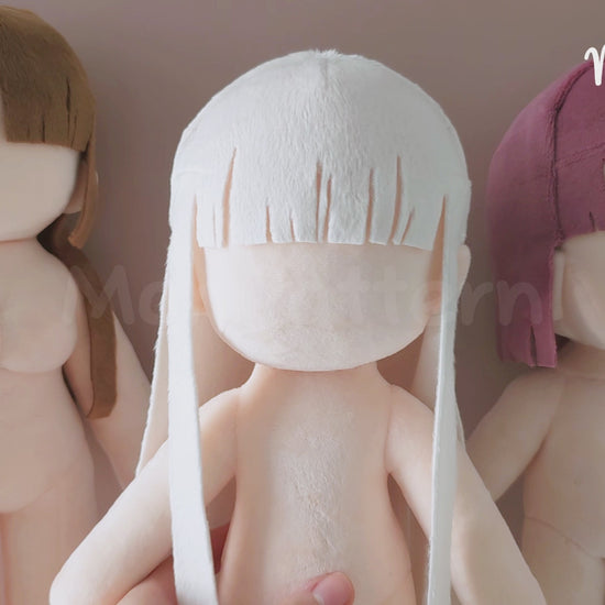 Straight Hair sewing pattern for Chibi plushies, long hair and bangs.